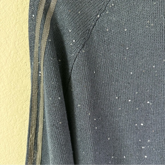 BRUNELLO CUCINELLI Mock Neck Navy Blue Sequin Zip-Up Sweater SZ S - Picture 7 of 8